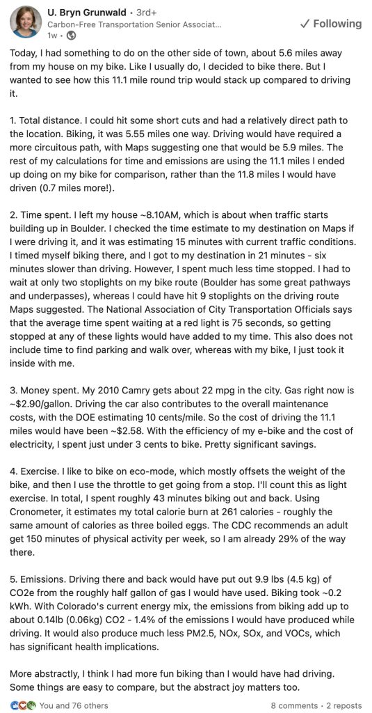 Benefits of Commuting by Bike LinkedIn Post