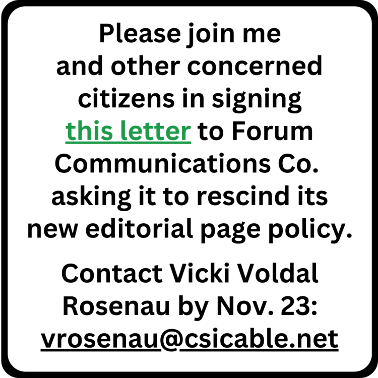 Graphic asking people to sign on anti-censorship letter to Forum Communications Co.