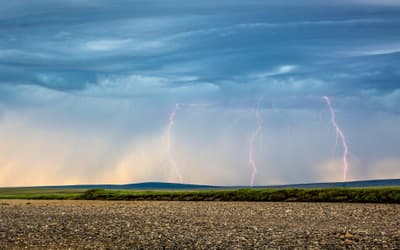 Lightning strikes the Kokolik National Petroleum Reserve in northern Alaska.