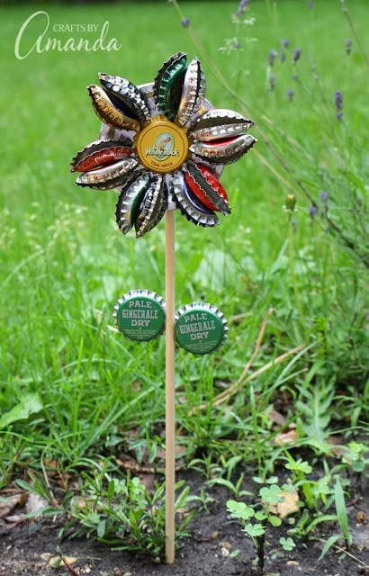 Garden Flower Using Bottle Caps from Crafts by Amanda