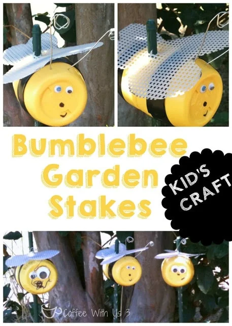 Kid's Bumblebee Garden Stakes Using Mustard Bottles from Coffee With Us 3