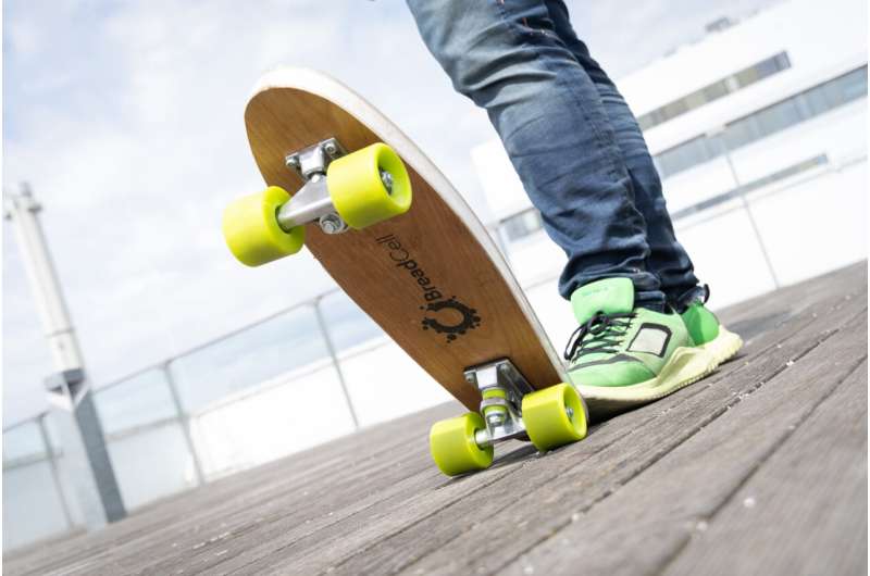 A skateboard made from biodegradable foam. Credit: Wolf—TU Graz Cellulose instead of crude oil: team with participation of Graz University of Technology develops sustainable foams