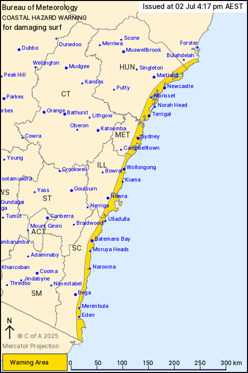 Map shows areas under coastal hazard warning