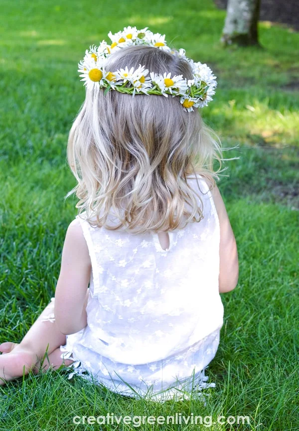 Step by step tutorial for how to make a flower crown from daisies. The DIY tutorial shows you how to make a daisy chain from wildflowers. This same technique works to make a flower headband or flower crown from any soft stemmed flower like daisies, dandelions or other wildflowers. #daisycrown #daisychain #flowercrown #naturecrafts Step by step tutorial for how to make a flower crown from daisies. The DIY tutorial shows you how to make a daisy chain from wildflowers. This same technique works to make a flower headband or flower crown from any soft stemmed flower like daisies, dandelions or other wildflowers. #daisycrown #daisychain #flowercrown #naturecrafts