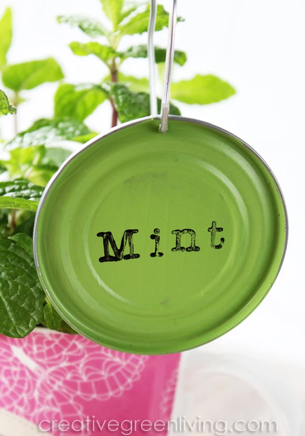 What can you do with used can lids? Turn them into recycled garden markers! "mint" garden marker from a recycled can lid